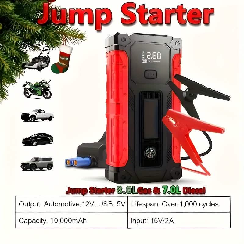 Portable 12V Car Jump Starter | Battery Charger & Air Pump with LED Display