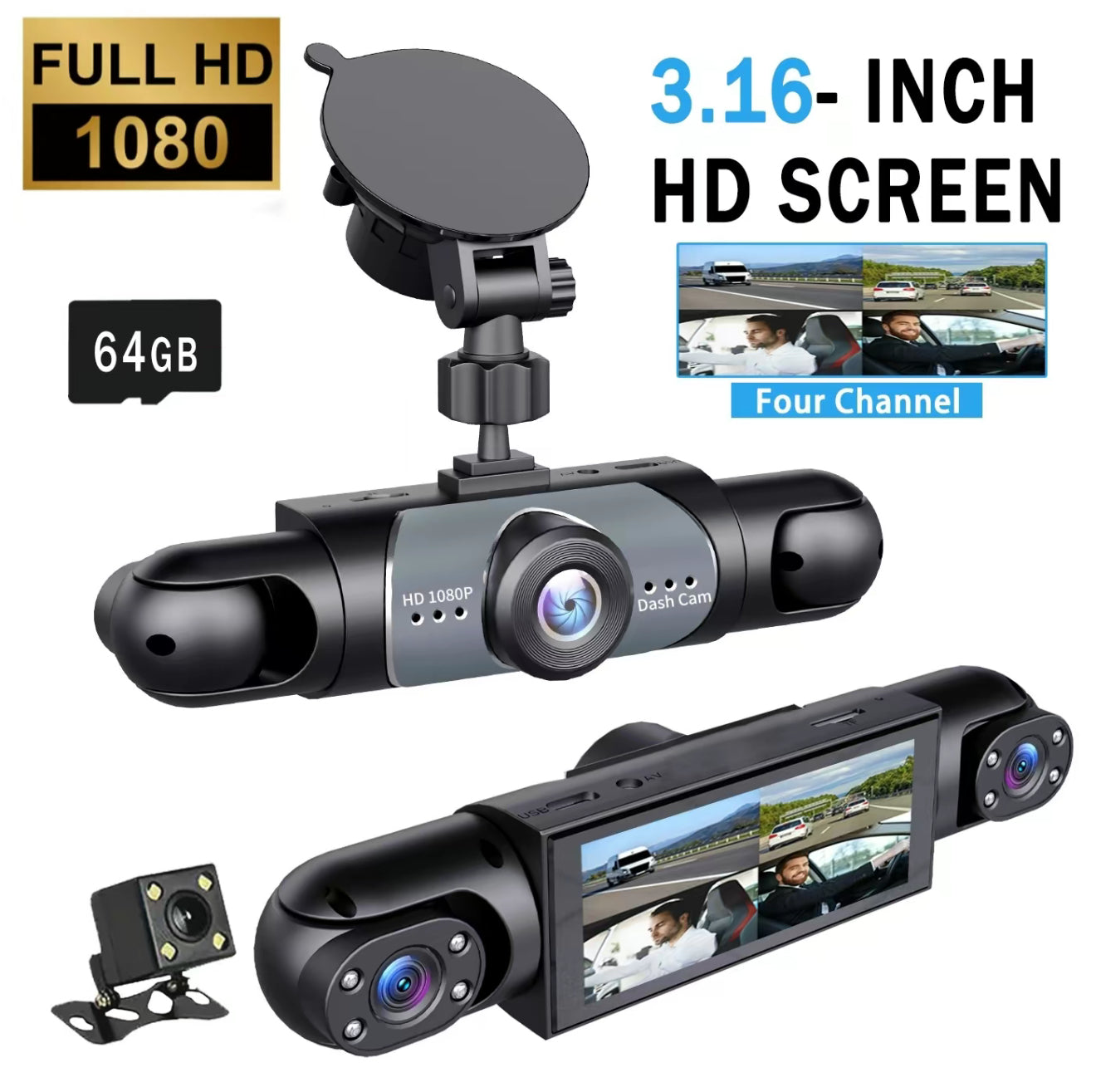 FullScope 4-Way Dash Cam | 360° Vehicle Coverage
