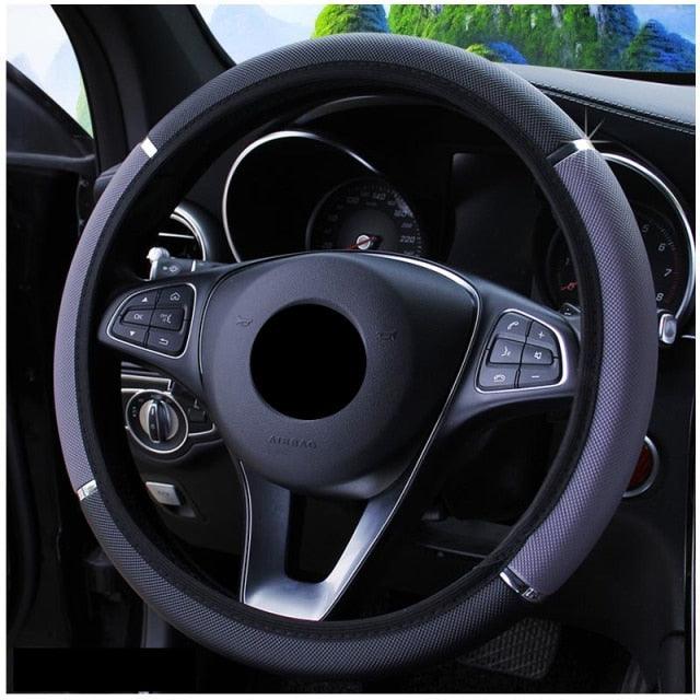 38CM Microfiber Leather Steering Wheel Cover | Anti-Slip, Breathable, Universal Fit