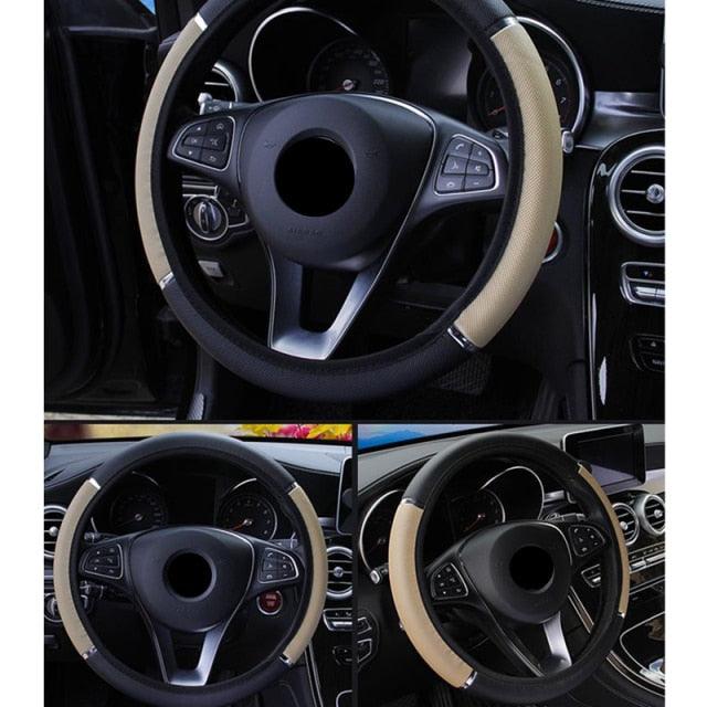 38CM Microfiber Leather Steering Wheel Cover | Anti-Slip, Breathable, Universal Fit