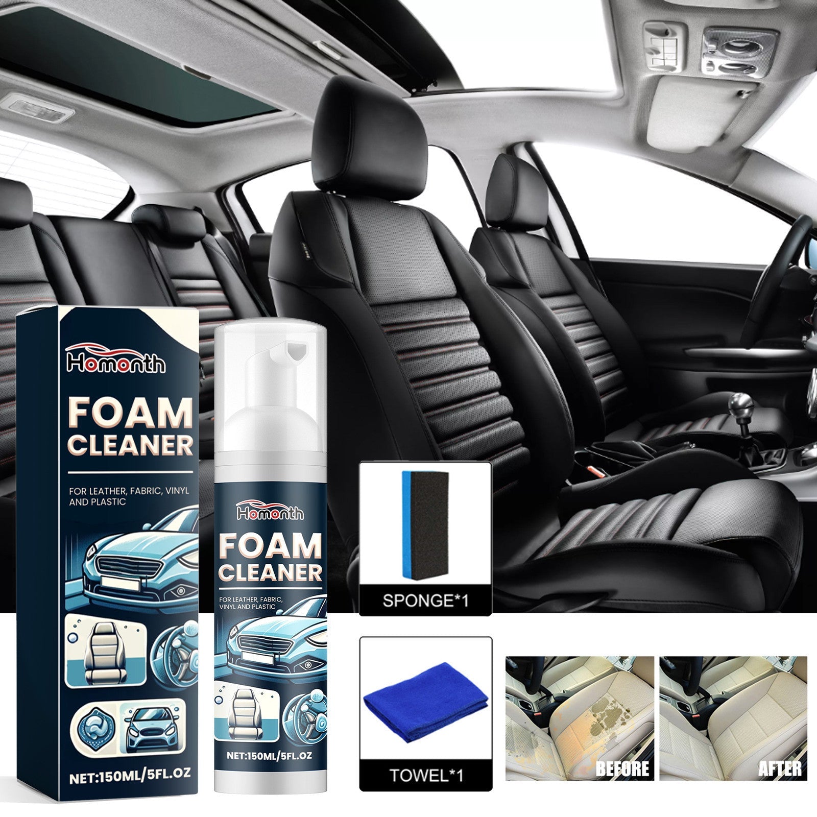 Car Interior Foam Cleaner | Seat & Surface Decontamination Spray
