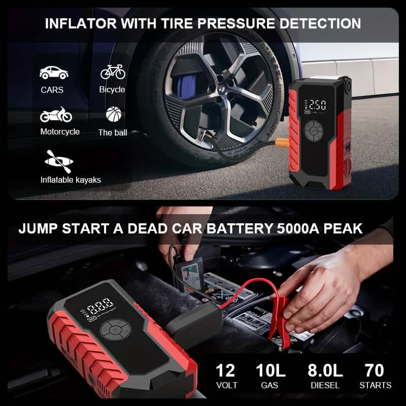 Portable 12V Car Jump Starter | Battery Charger & Air Pump with LED Display