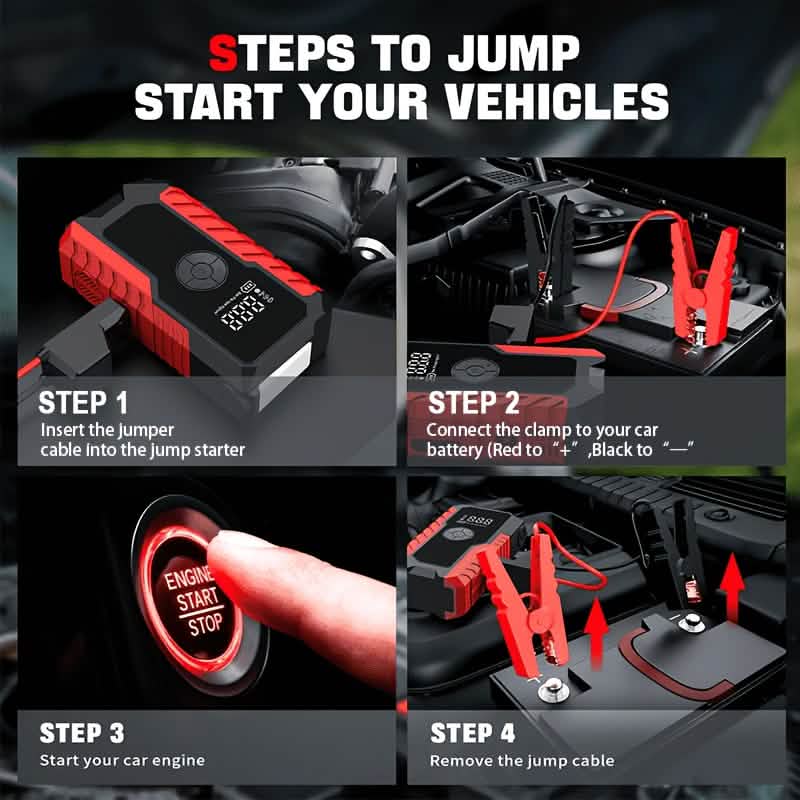 Portable 12V Car Jump Starter | Battery Charger & Air Pump with LED Display