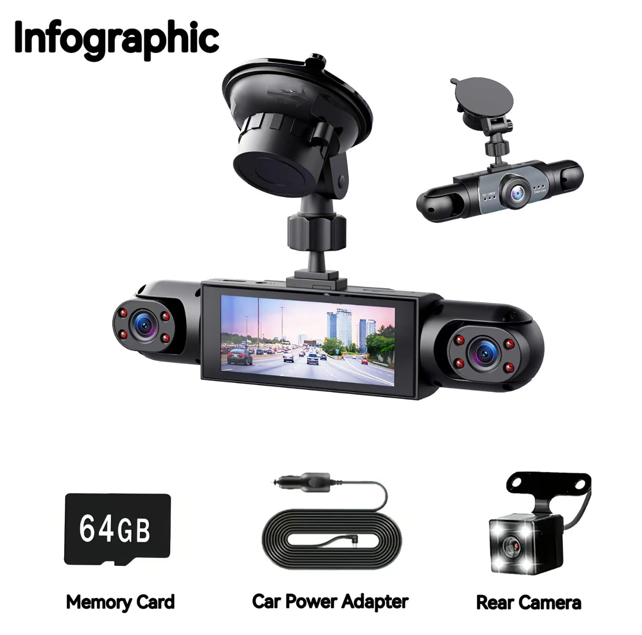 FullScope 4-Way Dash Cam | 360° Vehicle Coverage