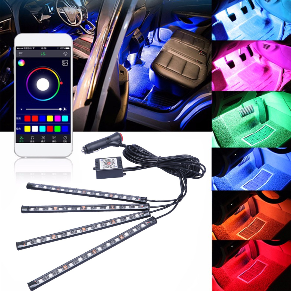 Car LED Footwell Lighting Kit | Interior Ambient Underglow Light