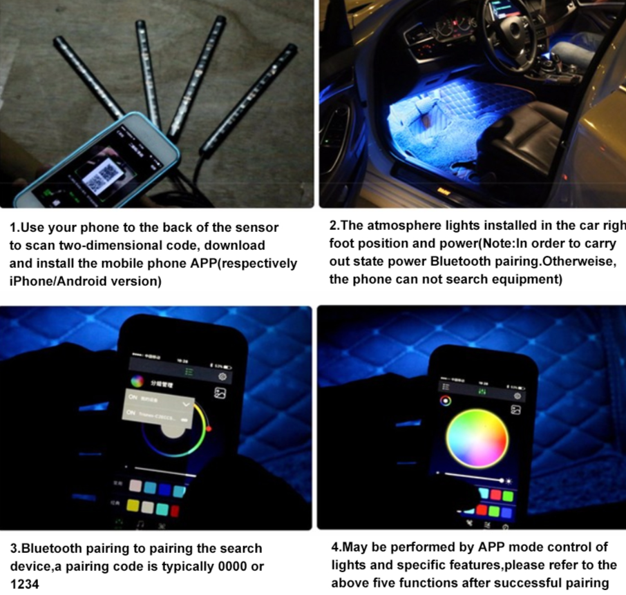 Car LED Footwell Lighting Kit | Interior Ambient Underglow Light